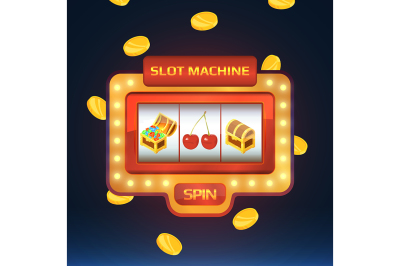 Armed bandit, game machine in casino with different isolated pictures