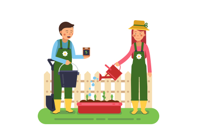 Woman and man working in garden