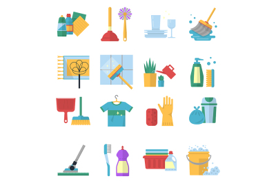 Vector symbols of cleaning services in cartoon style