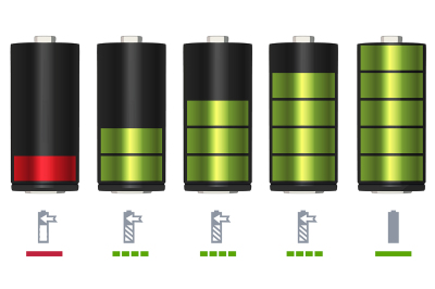 Process of recharging battery. Minimum and full charge