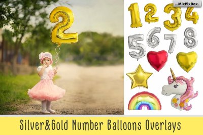 Shaped Number Balloons Overlays