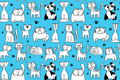 Vector seamless pattern with cute cats