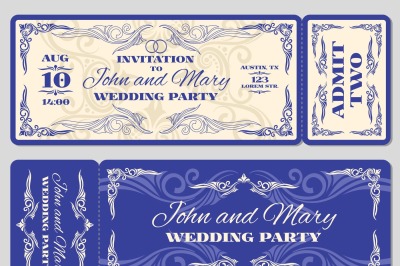 Vector vintage ticket wedding invitation