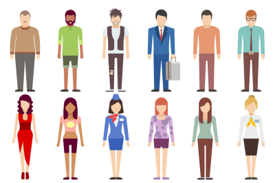 People in casual clothes flat icons set