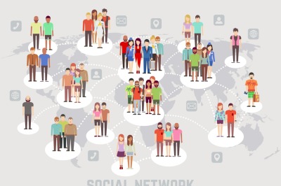Social network concept with flat characters of people