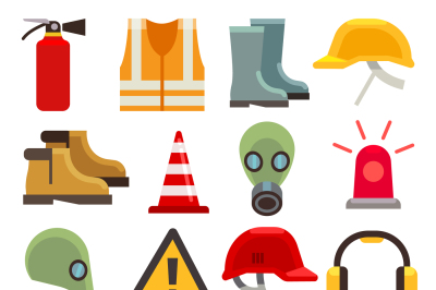 Safety work flat vector icons set
