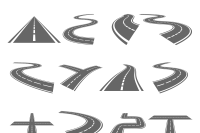 Curved roads vector set