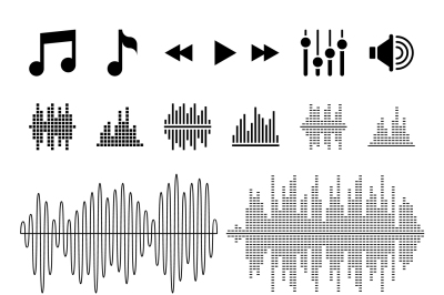 Equalizer, music, sound waves vector icons