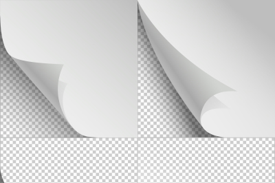 Blank sheets of paper with page curl and shadows