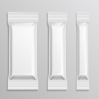 Stick plastic packs vector set for snack product, coffee, salt, sugar,