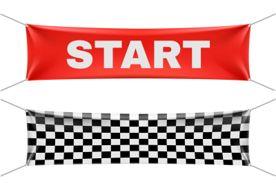 Starting&2C; finishing&2C; and checkered vinyl banners with folds. Vector se