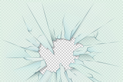 Broken transparent glass on checkered plaid background. Vector stock i