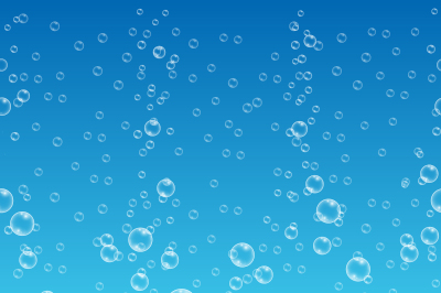 Water with bubbles on horizontal seamless blue background