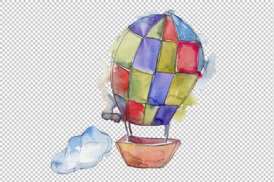 Watercolor hot air balloon PNG set