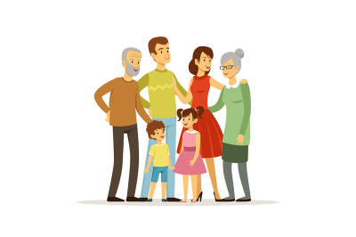 Vector illustration of big family with mother, father, grandmother 