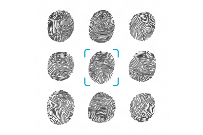 Set of different fingerprints. Police scanner for criminal identity