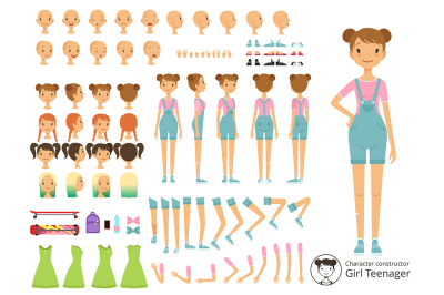 Young smile girl casual style. Mascot creation kit with different body