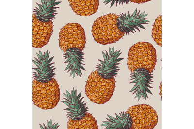 Seamless pattern with vector illustrations of pineapples