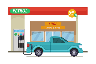 Petrol or diesel station. Vector illustrations in cartoon style