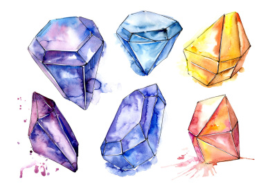 Aquarelle geometric crystal PNG set