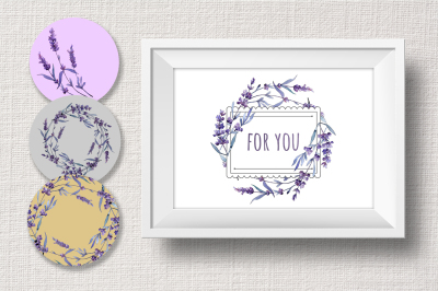 Wonderful violet lavender PNG watercolor set