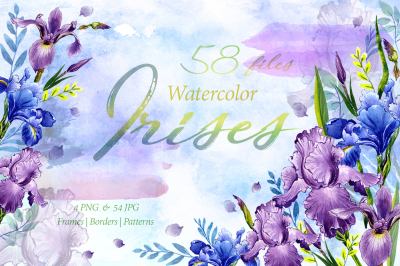 Tender watercolor irises PNG set