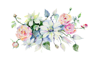 Celebration bouquet flowers PNG watercolor set