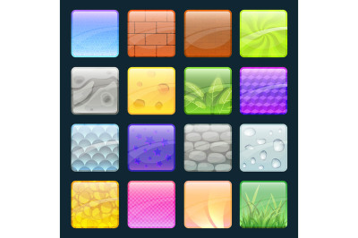 Cartoon buttons set with different textures.