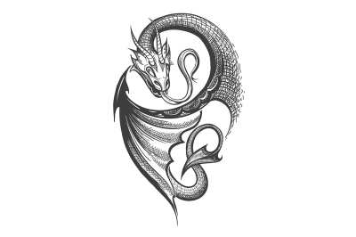 Dragon Tattoo in Engraving Style