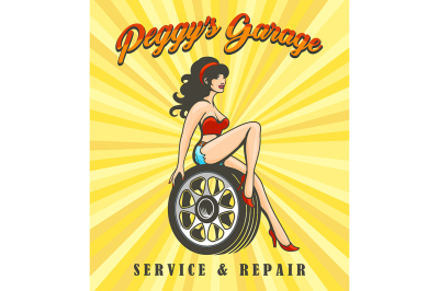 Car Service Poster with Biker Girl