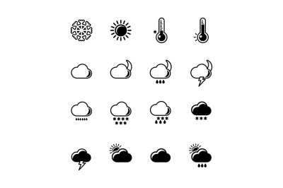 Monochrome silhouettes of weather icons set