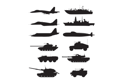 Silhouette of military machines support. Aircraft forces