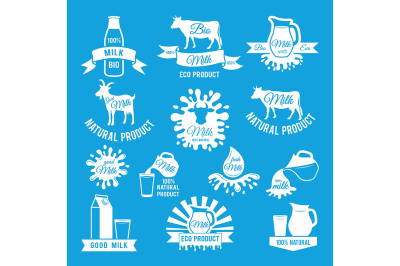 Labels set of fresh milk. Vector illustrations for farm logo design