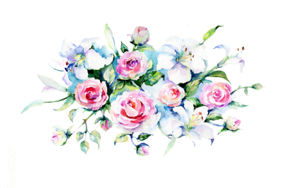 Festive bouquet of flowers PNG watercolor set