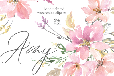 Pink Watercolor Flowers, Bouquets, Frames PNG