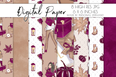 Fall Digital Paper, Glitter Planner Background Pattern, Scrapbooking