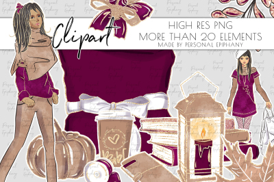 Luxury Autumn Clipart, Glitter Planner Girl, African American