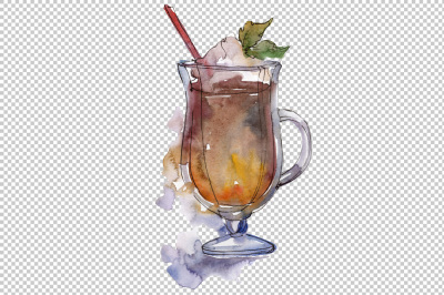 Watercolor exotic drink cocktail PNG set