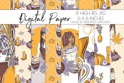 Fall Digital Paper, Planner Girl Background, Autumn Pattern, Fashion