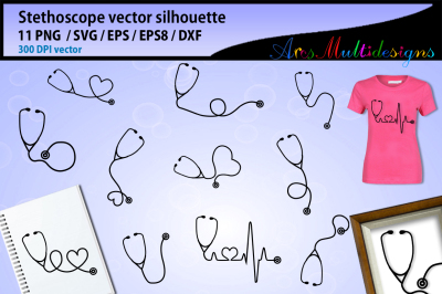 Stethoscope SVG silhouette Bundle / Stethoscope vector / Stethoscope