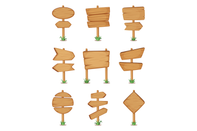 Empty wooden round and square signpost standing in grass