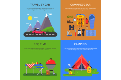 Four vector illustrations set of outdoor activities