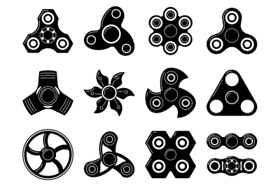 Monochrome illustrations of spinner toys at different shapes