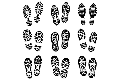 Different types of footprint. Monochrome vector illustrations