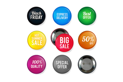 Vector round glossy badges with different advertising offers