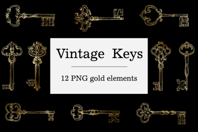 Gold Vintage Keys Clipart