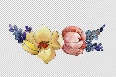 Succulent tropical flowers PNG watercolor set