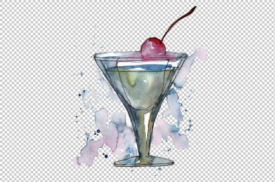 Bar party cocktail drink PNG watercolor set