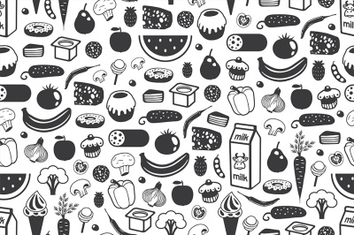 Seamless pattern with different food