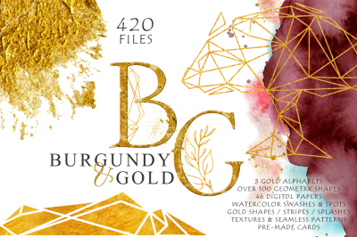 Burgundy & Gold Watercolor Graphic Set